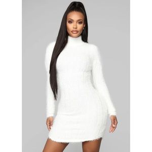 NEW Fashion Nova Fuzzy Sweater Dress in White S